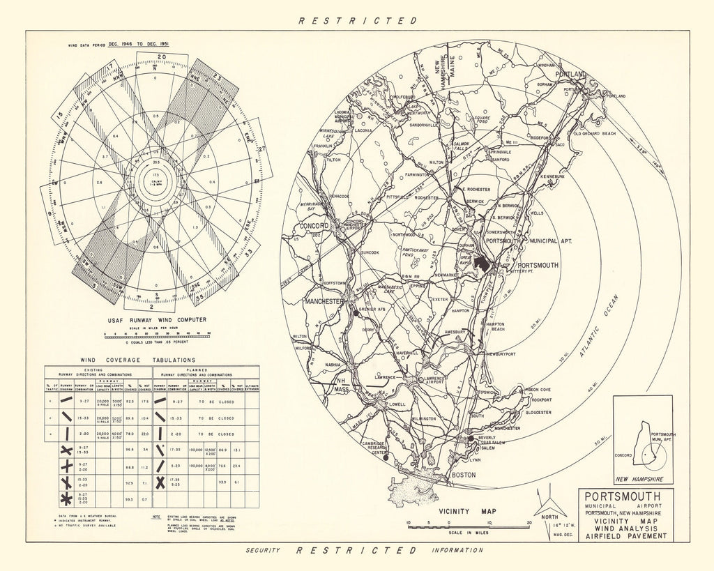 Vintage Map of the Portsmouth Municipal Airport Vicinity, 1951