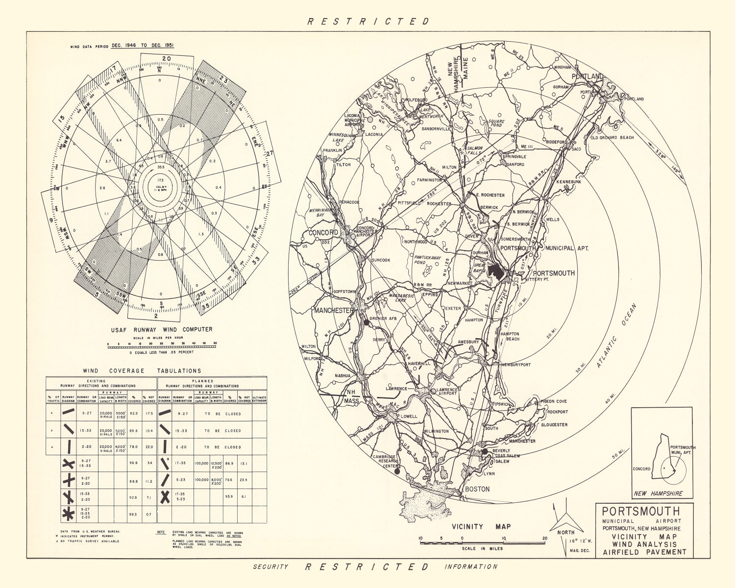 Vintage Map of the Portsmouth Municipal Airport Vicinity, 1951