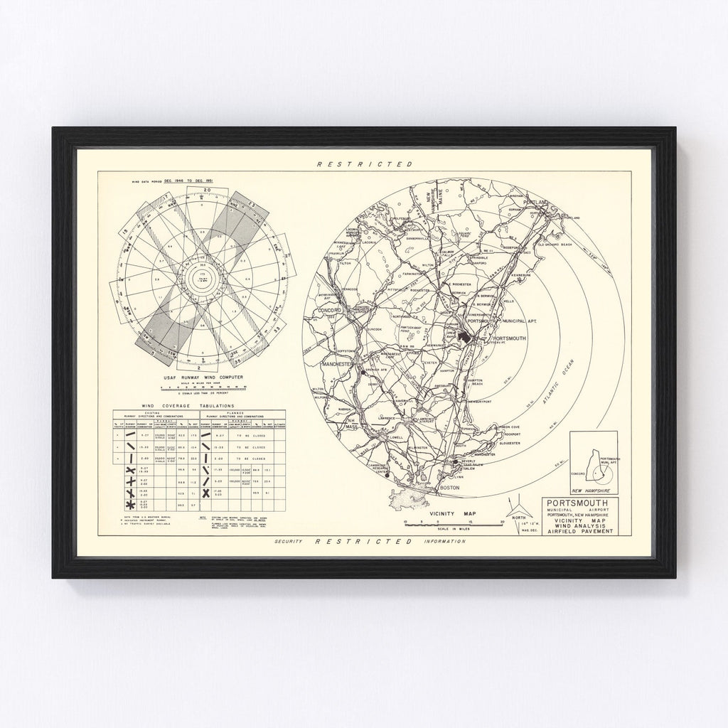 Vintage Map of the Portsmouth Municipal Airport Vicinity, 1951
