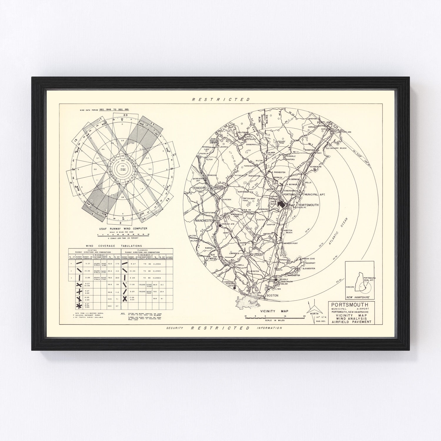 Vintage Map of the Portsmouth Municipal Airport Vicinity, 1951
