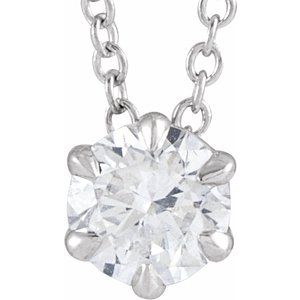 14K White Gold 3/8 CT Lab-Grown Diamond Solitaire 16-18" Necklace