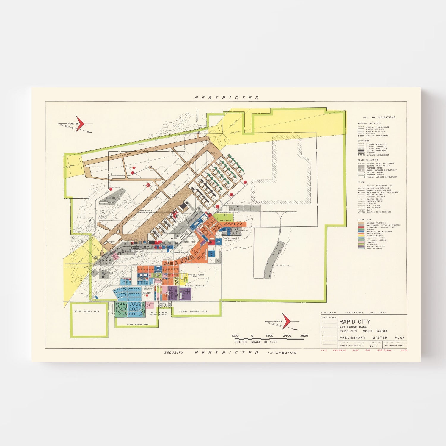 Vintage Map of Rapid City Air Force Base, 1952