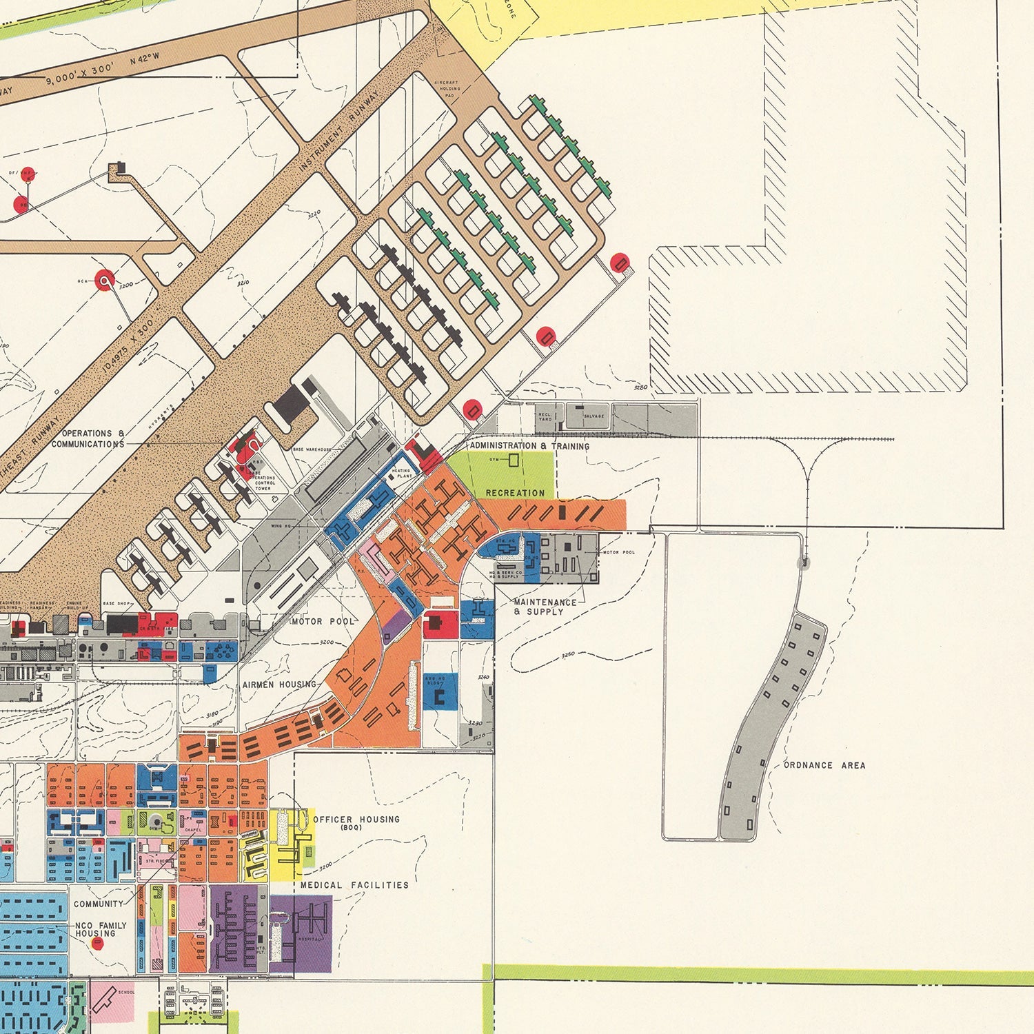 Vintage Map of Rapid City Air Force Base, 1952