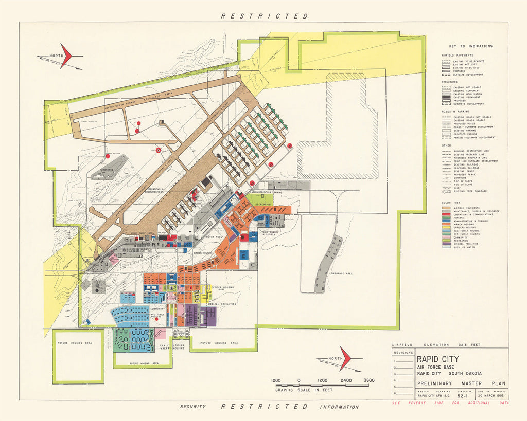 Vintage Map of Rapid City Air Force Base, 1952