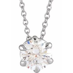 14K White Gold 3/4 CT Natural Diamond Solitaire 16-18" Necklace