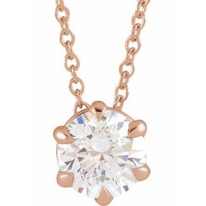 14K Rose Gold 3/4 CT Natural Diamond Solitaire 16-18" Necklace