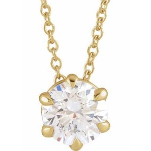 14K Yellow Gold 3/4 CT Natural Diamond Solitaire 16-18" Necklace