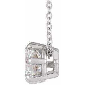 14K White Gold 3/4 CT Natural Diamond Solitaire 16-18" Necklace