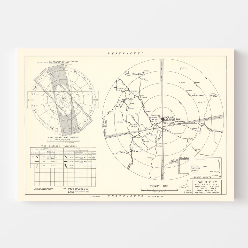 Vintage Map of the Rapid City Air Force Base Vicinity, 1952