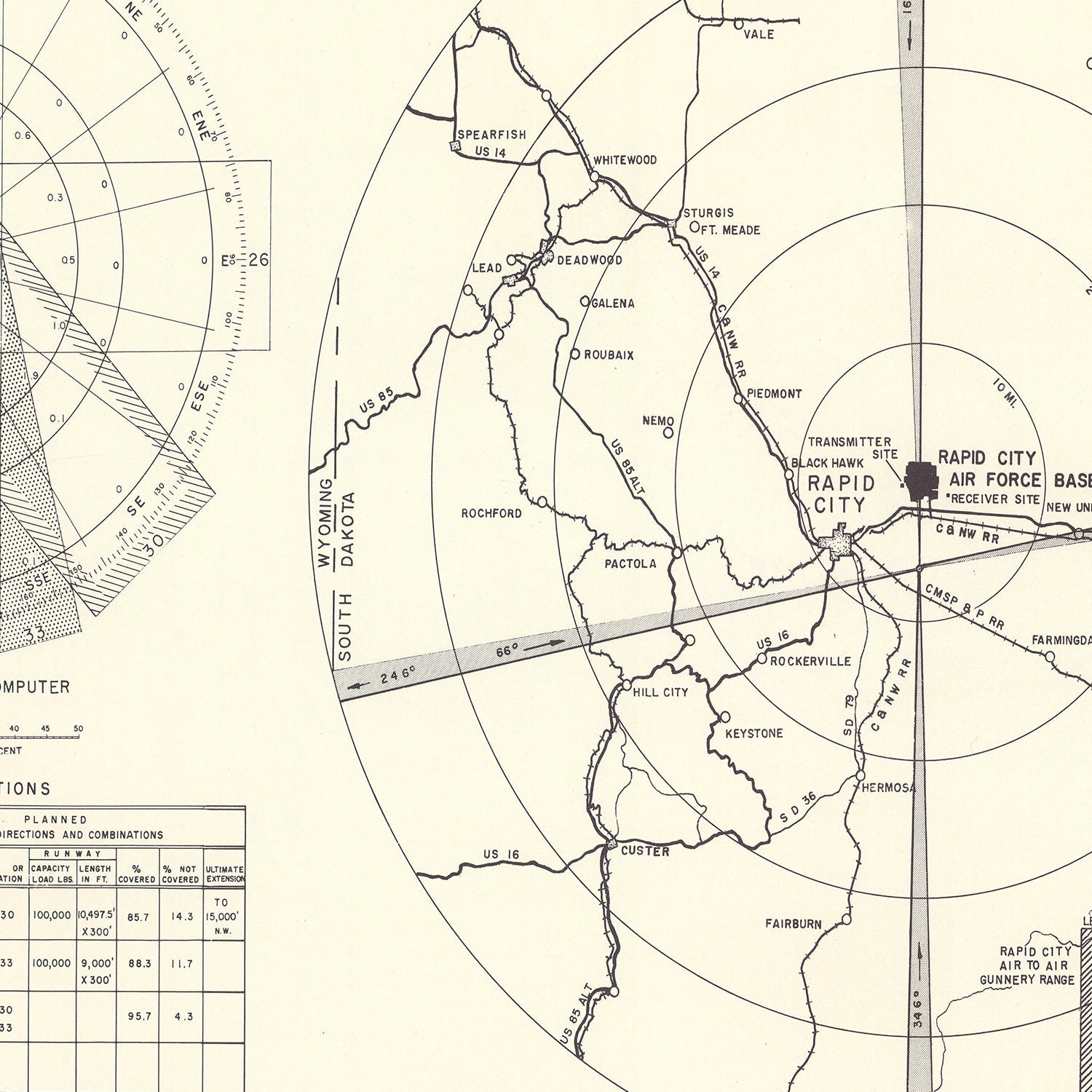 Vintage Map of the Rapid City Air Force Base Vicinity, 1952