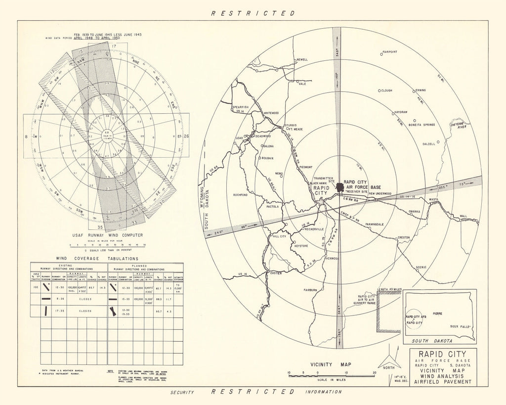 Vintage Map of the Rapid City Air Force Base Vicinity, 1952