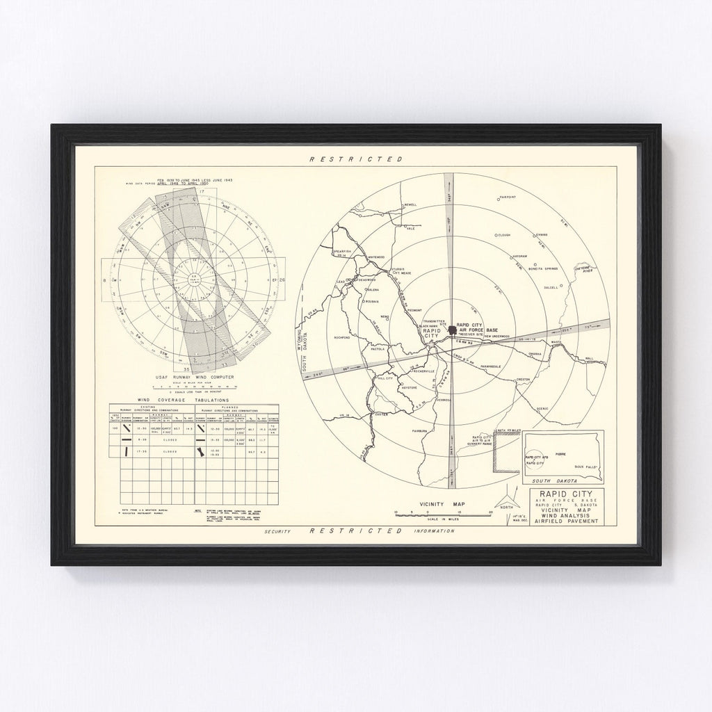 Vintage Map of the Rapid City Air Force Base Vicinity, 1952