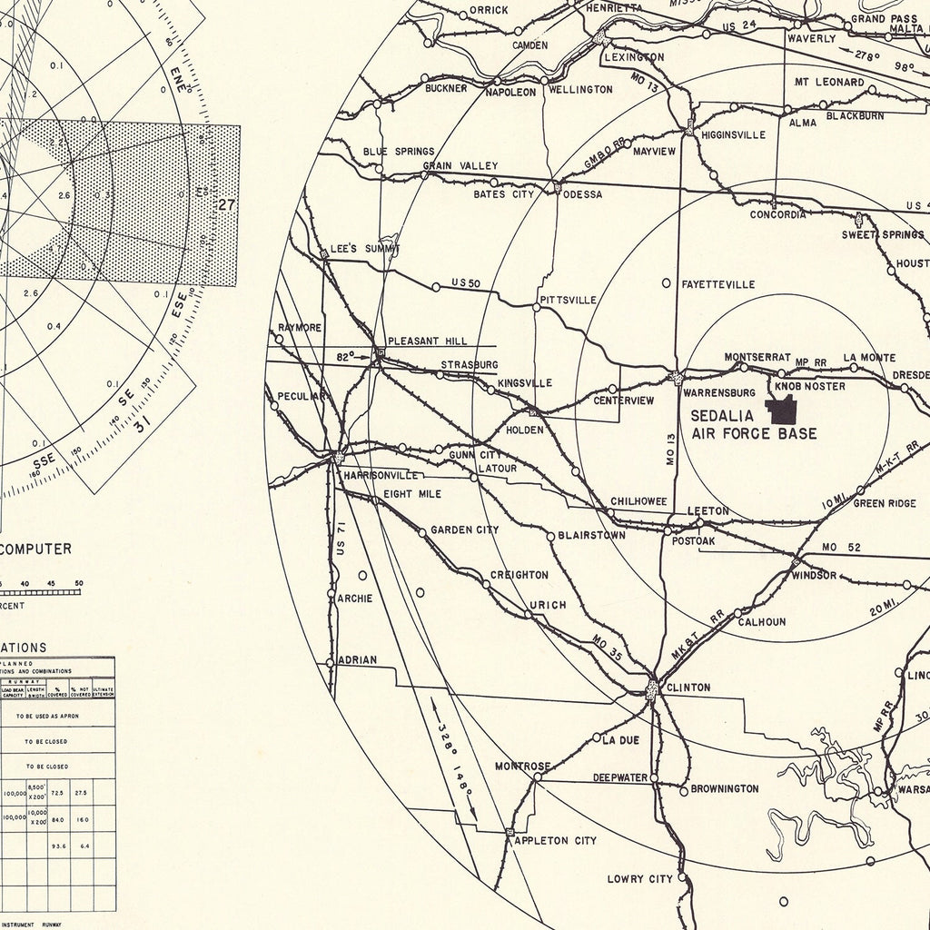 Vintage Map of the Sedalia Air Force Base Vicinity, 1951