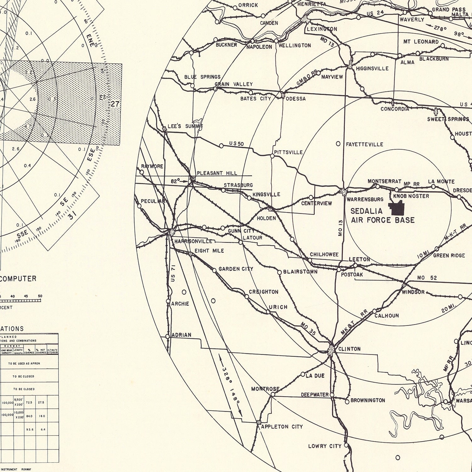 Vintage Map of the Sedalia Air Force Base Vicinity, 1951