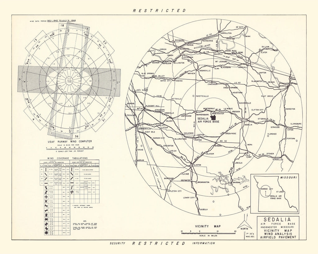 Vintage Map of the Sedalia Air Force Base Vicinity, 1951