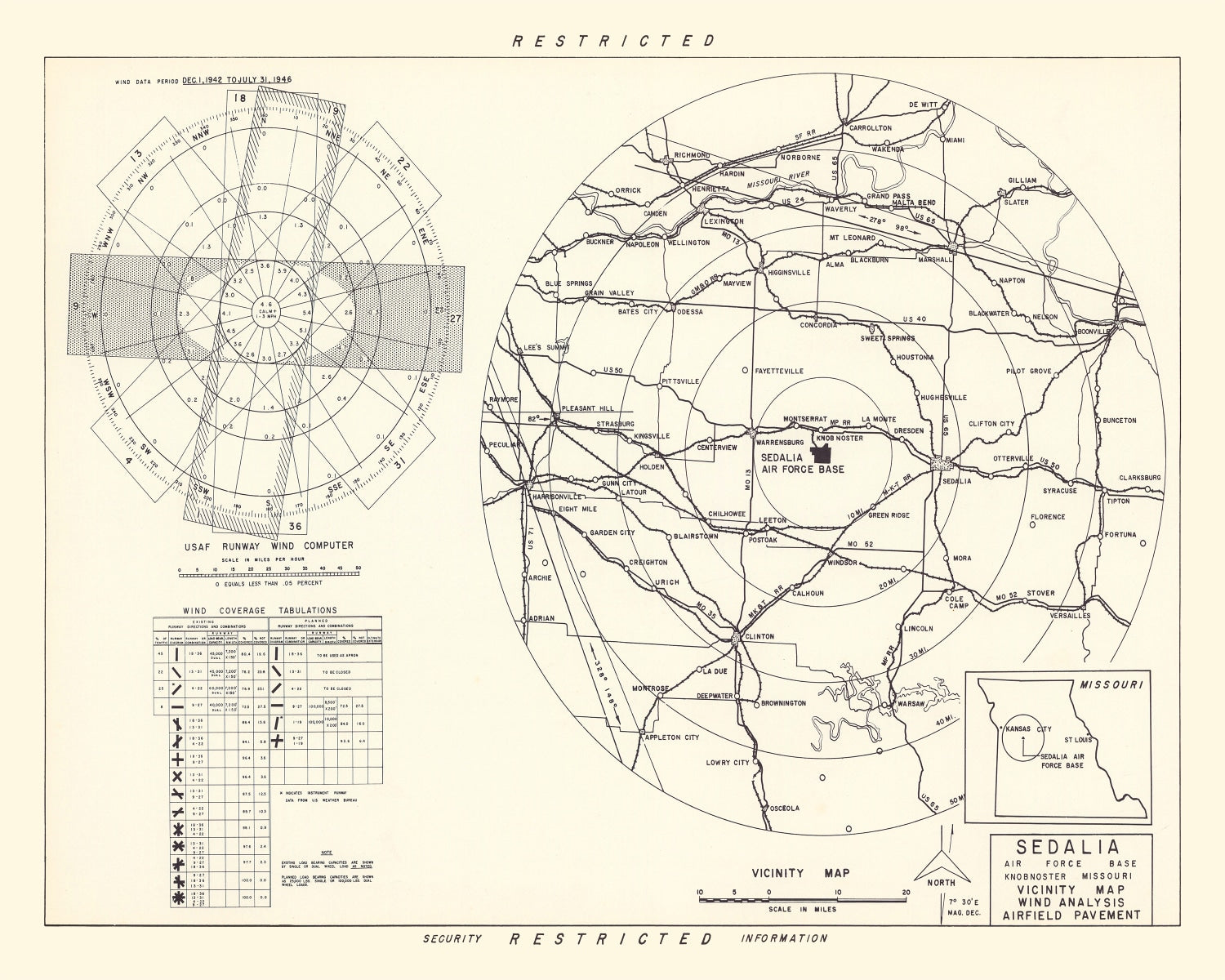 Vintage Map of the Sedalia Air Force Base Vicinity, 1951
