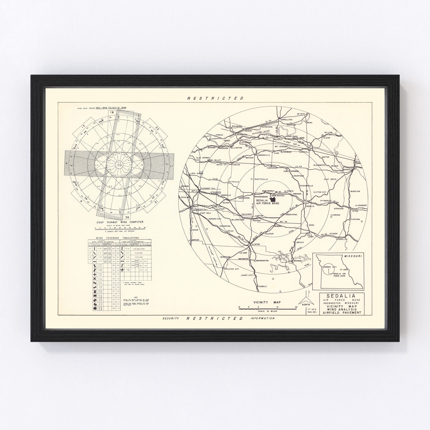 Vintage Map of the Sedalia Air Force Base Vicinity, 1951