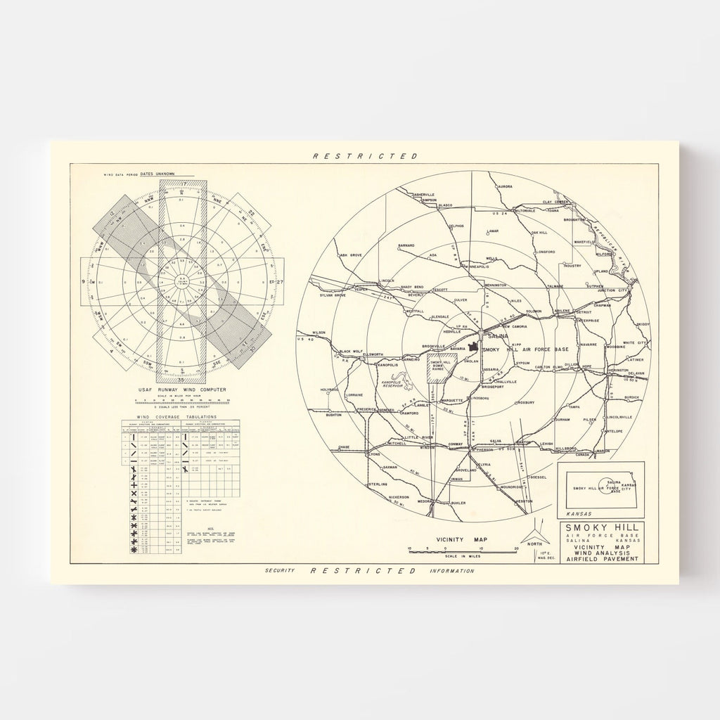 Vintage Map of the Smoky Hill Air Force Base Vicinity, 1951