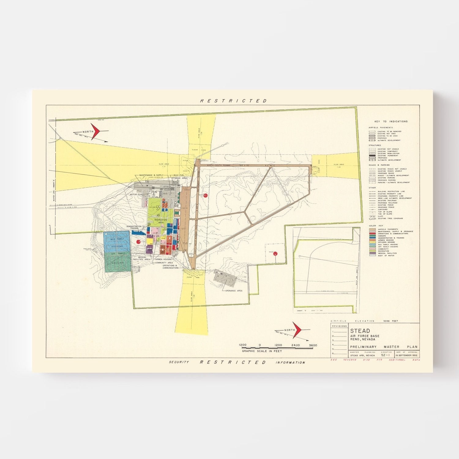 Vintage Map of Stead Air Force Base, 1952