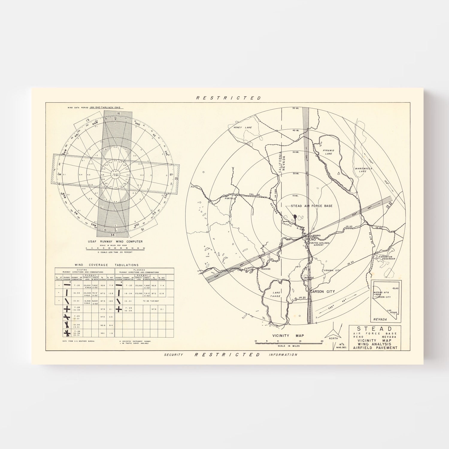 Vintage Map of the Stead Air Force Base Vicinity, 1952