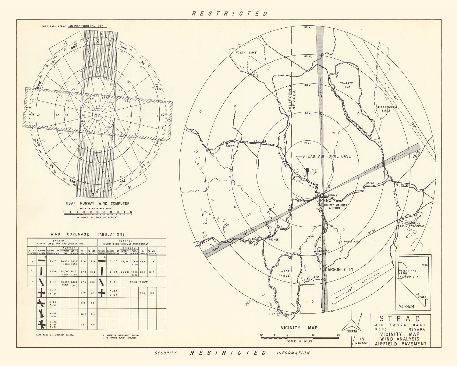 Vintage Map of the Stead Air Force Base Vicinity, 1952