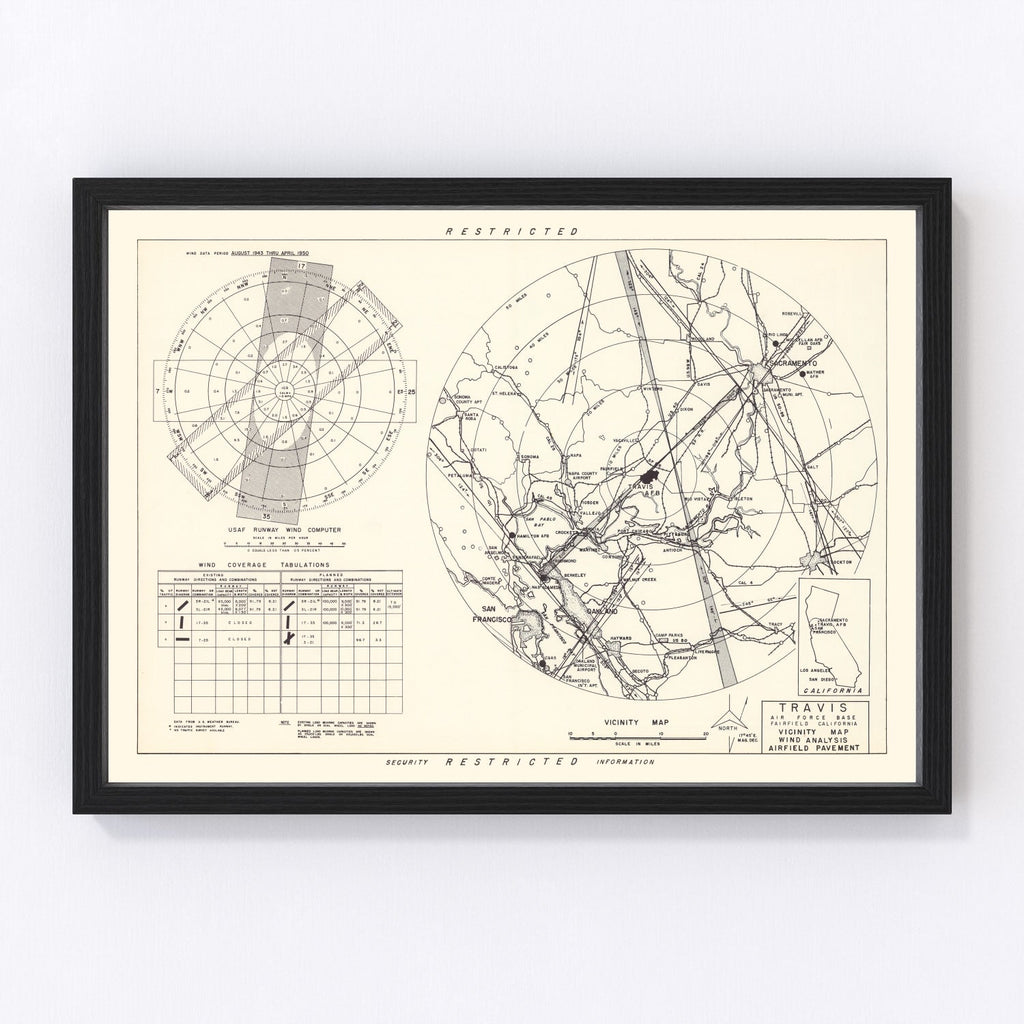Vintage Map of the Travis Air Force Base Vicinity, 1951