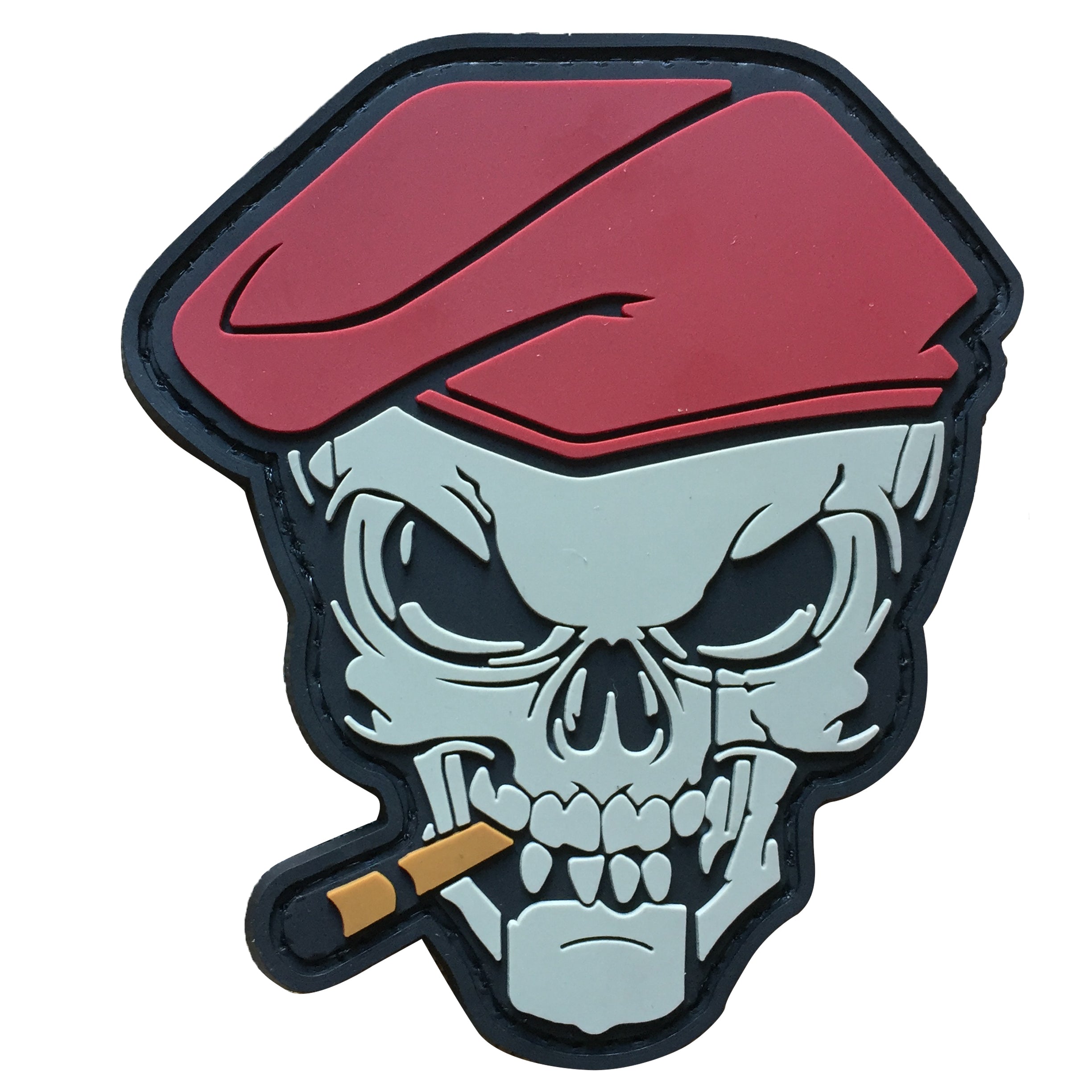 Red Beret Skull With Cigar - PVC Patch