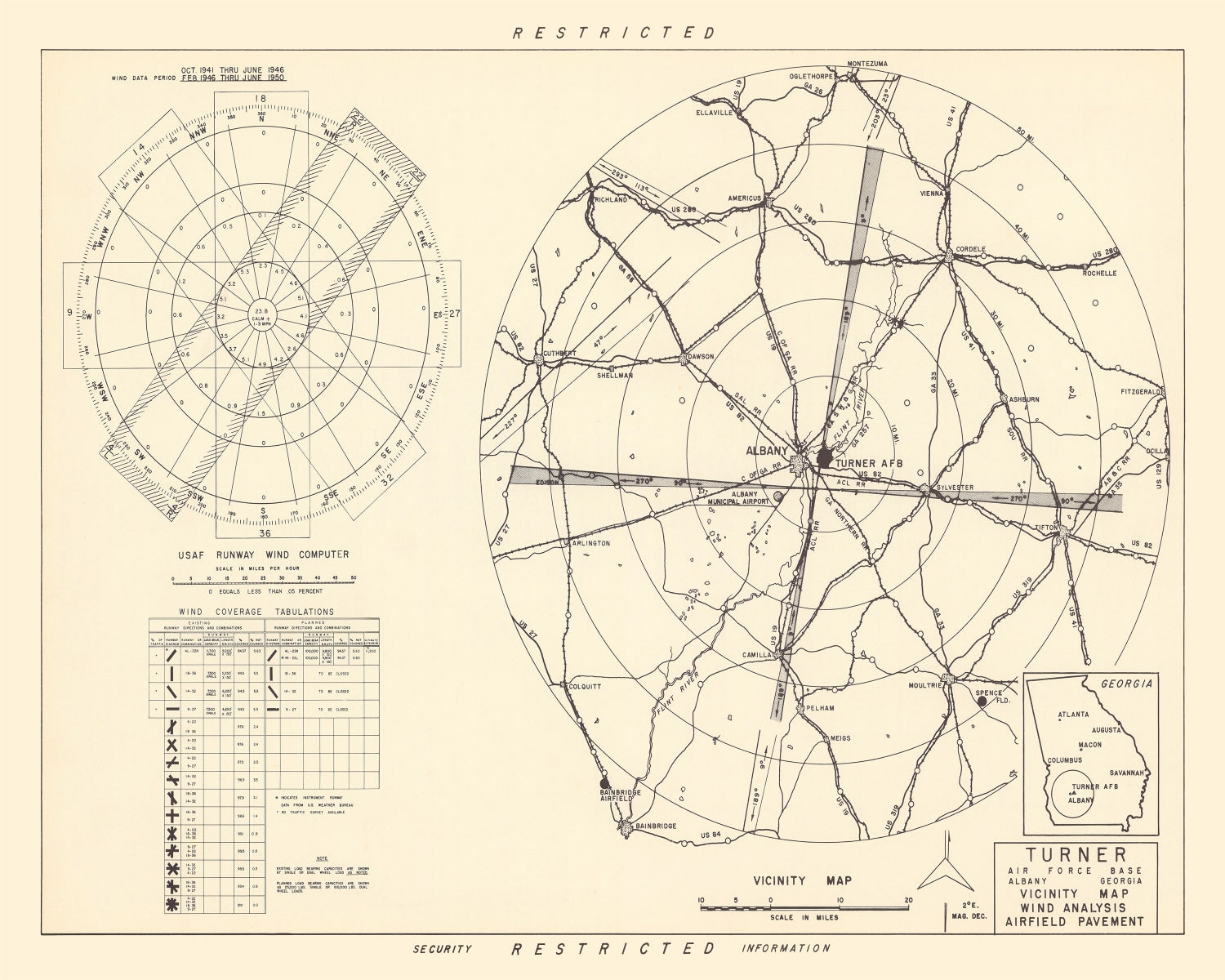 Vintage Map of the Turner Air Force Base Vicinity, 1951