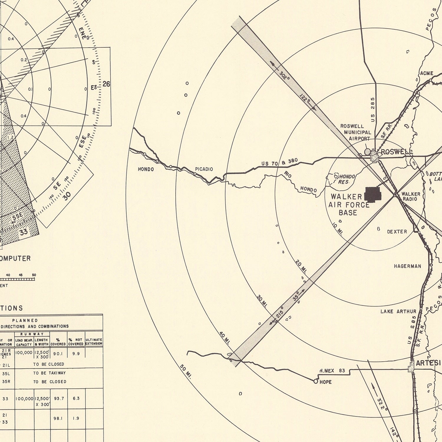 Vintage Map of the Walker Air Force Base Vicinity, 1951