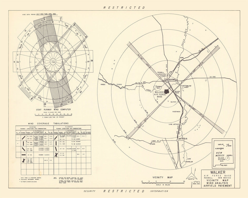 Vintage Map of the Walker Air Force Base Vicinity, 1951