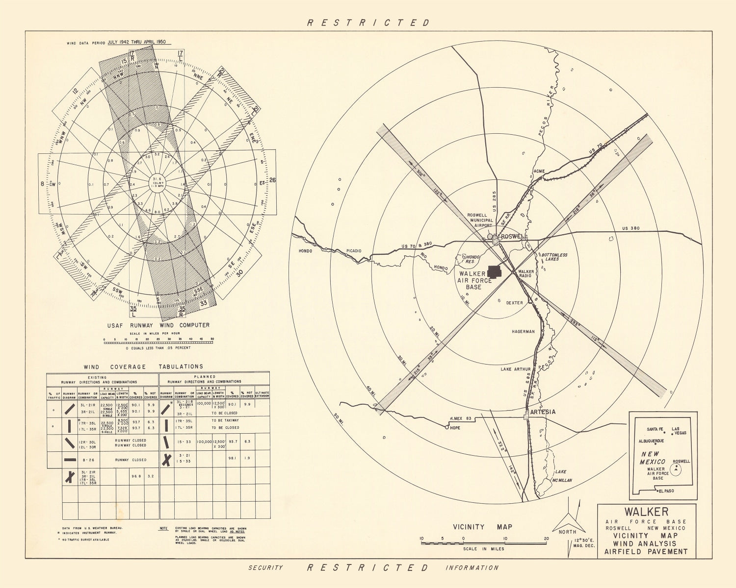 Vintage Map of the Walker Air Force Base Vicinity, 1951