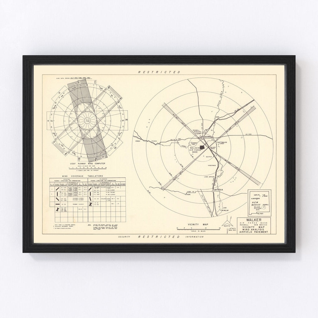 Vintage Map of the Walker Air Force Base Vicinity, 1951