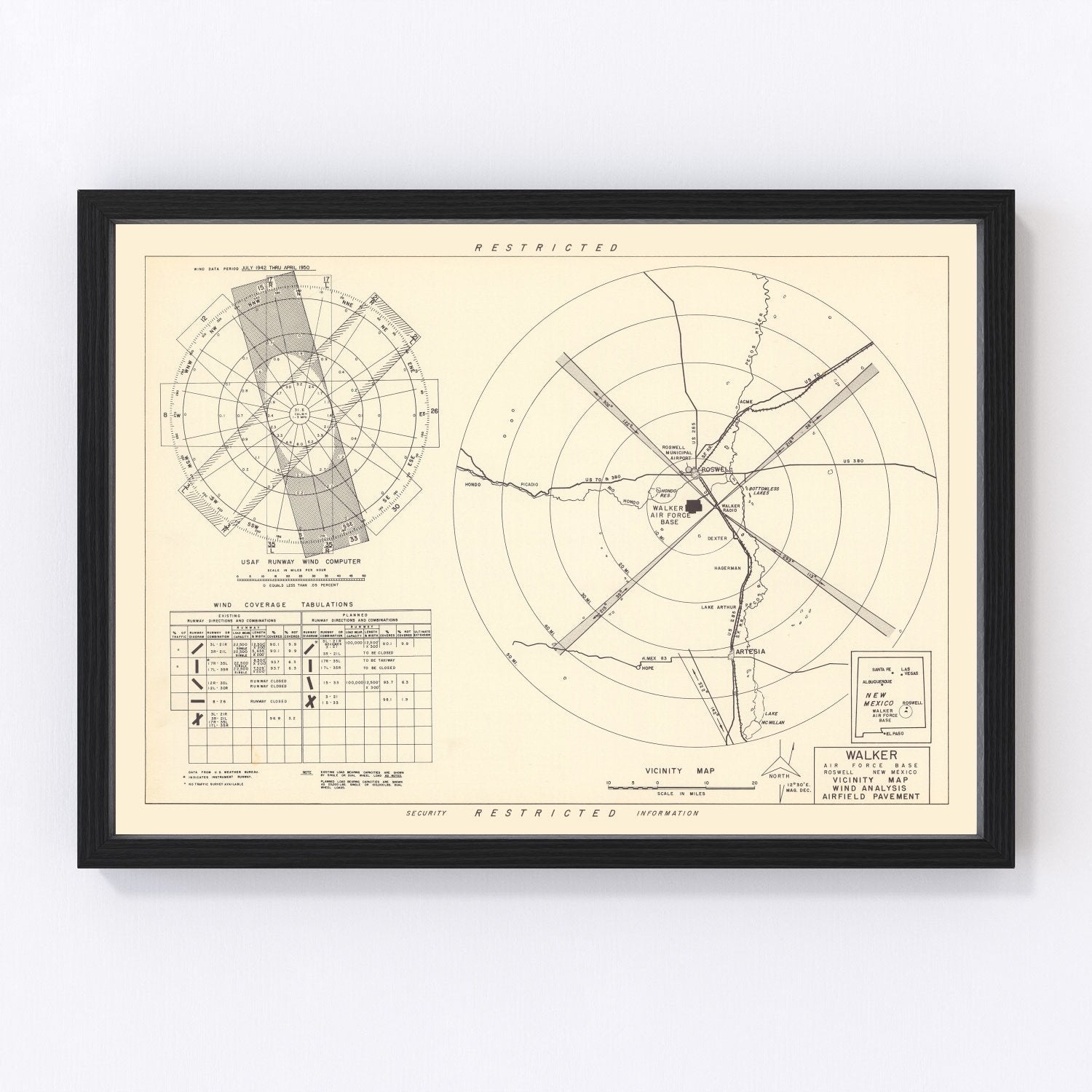 Vintage Map of the Walker Air Force Base Vicinity, 1951