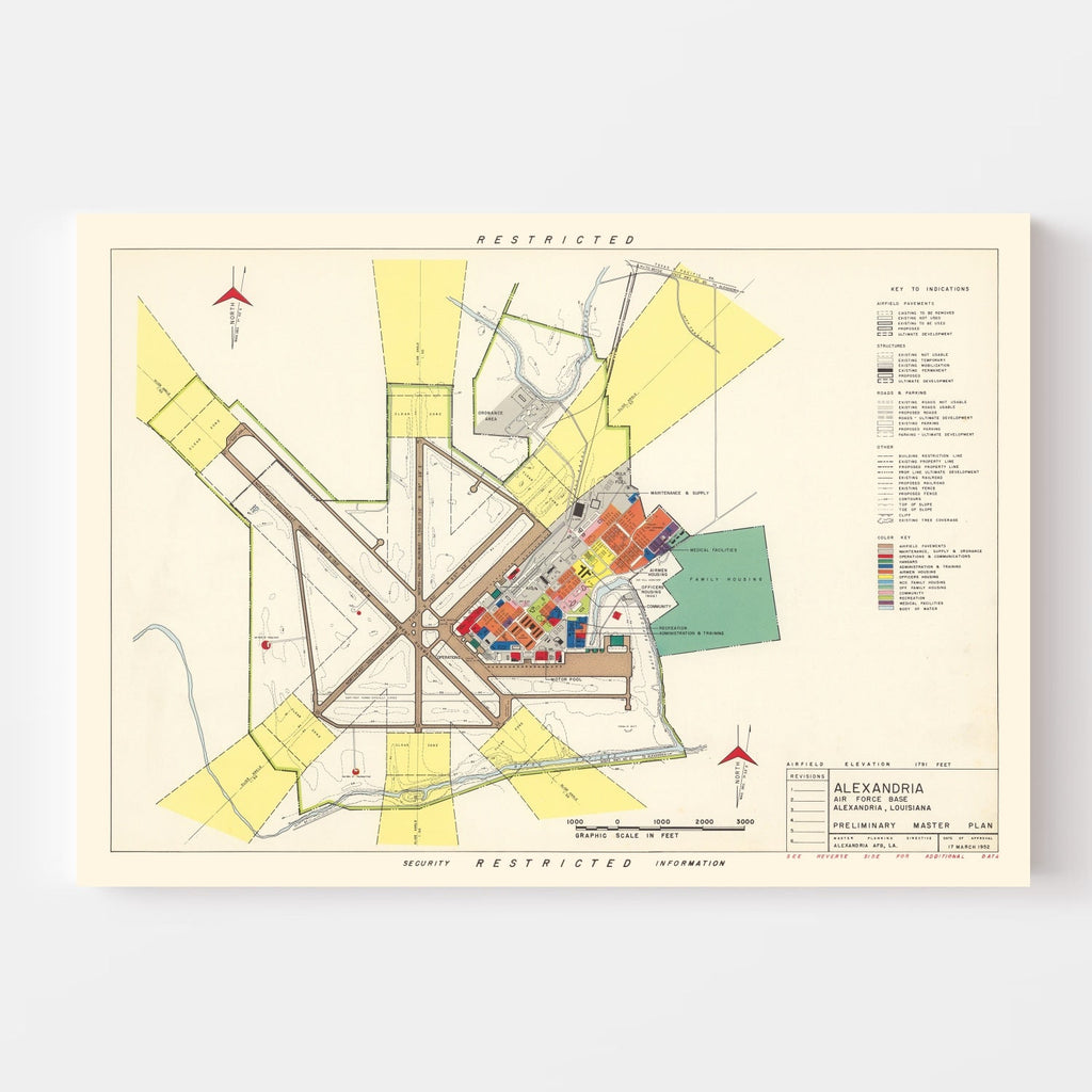 Vintage Map of Alexandria Air Force Base, 1952