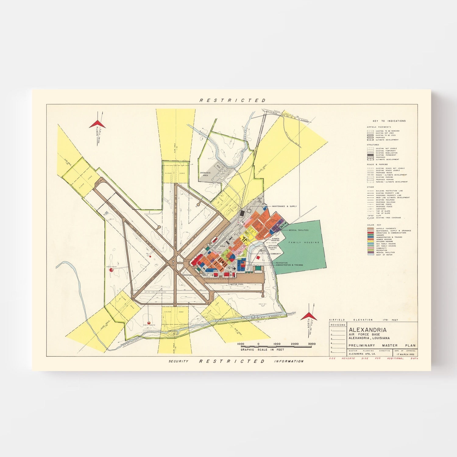 Vintage Map of Alexandria Air Force Base, 1952