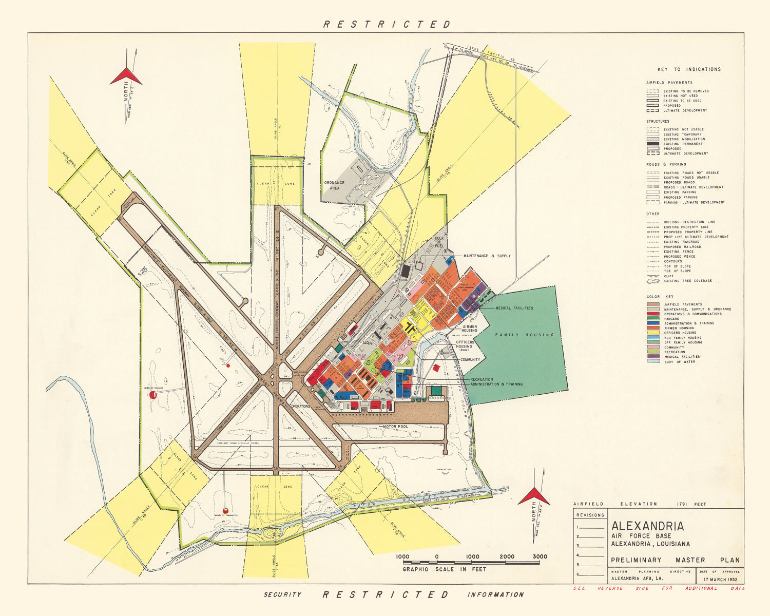 Vintage Map of Alexandria Air Force Base, 1952