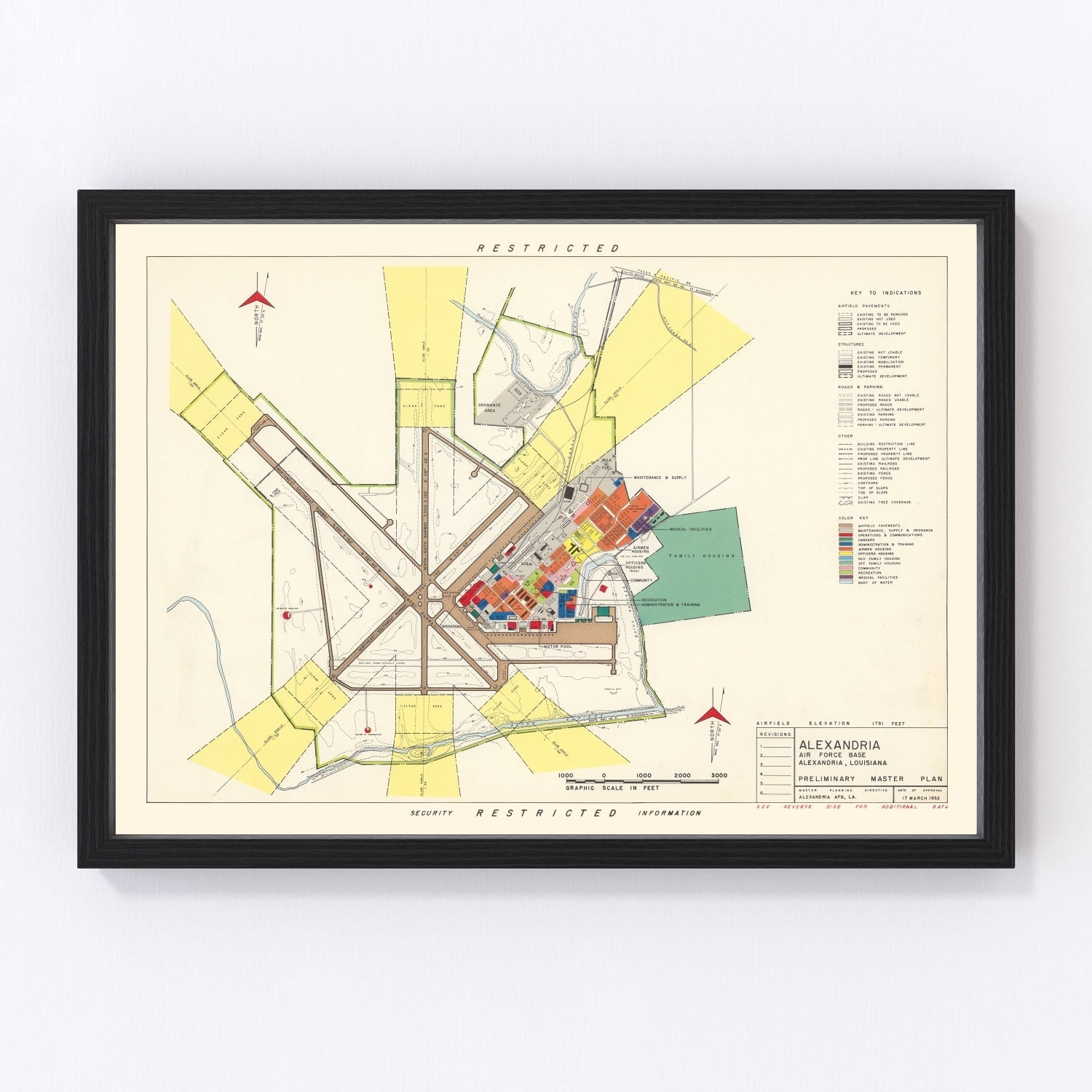 Vintage Map of Alexandria Air Force Base, 1952
