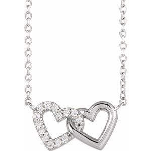 14K White Gold .05 CTW Natural Diamond Petite Double Interlocking Heart 16-18" Necklace