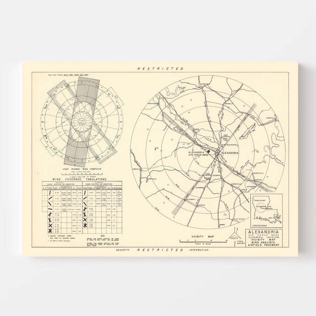 Vintage Map of the Alexandria Air Force Base Vicinity, 1952