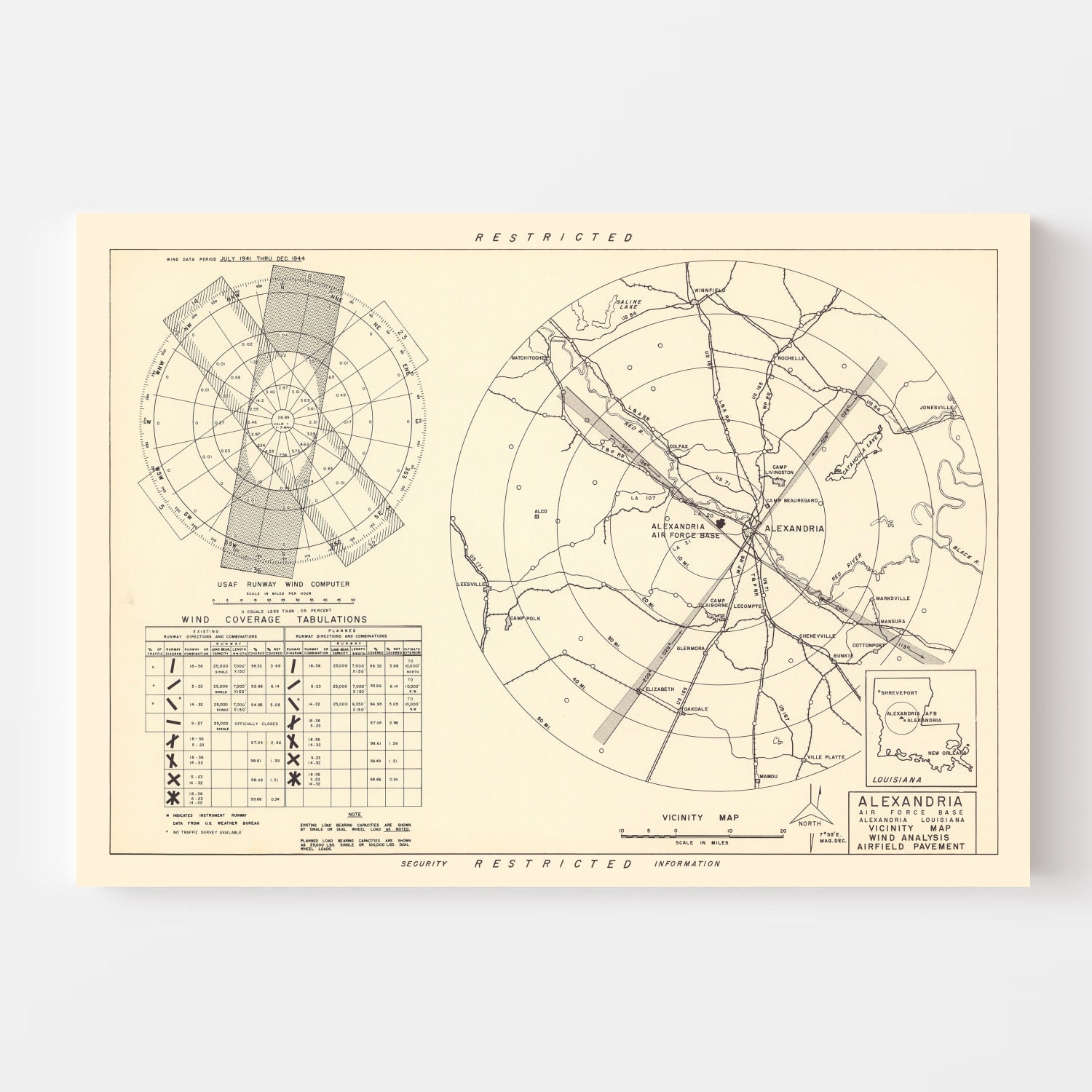 Vintage Map of the Alexandria Air Force Base Vicinity, 1952