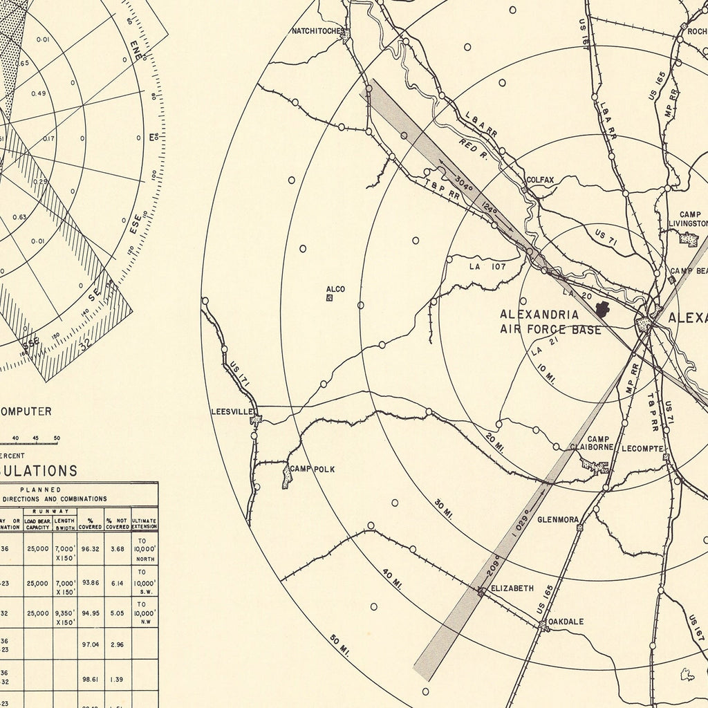 Vintage Map of the Alexandria Air Force Base Vicinity, 1952