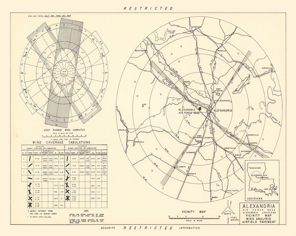 Vintage Map of the Alexandria Air Force Base Vicinity, 1952