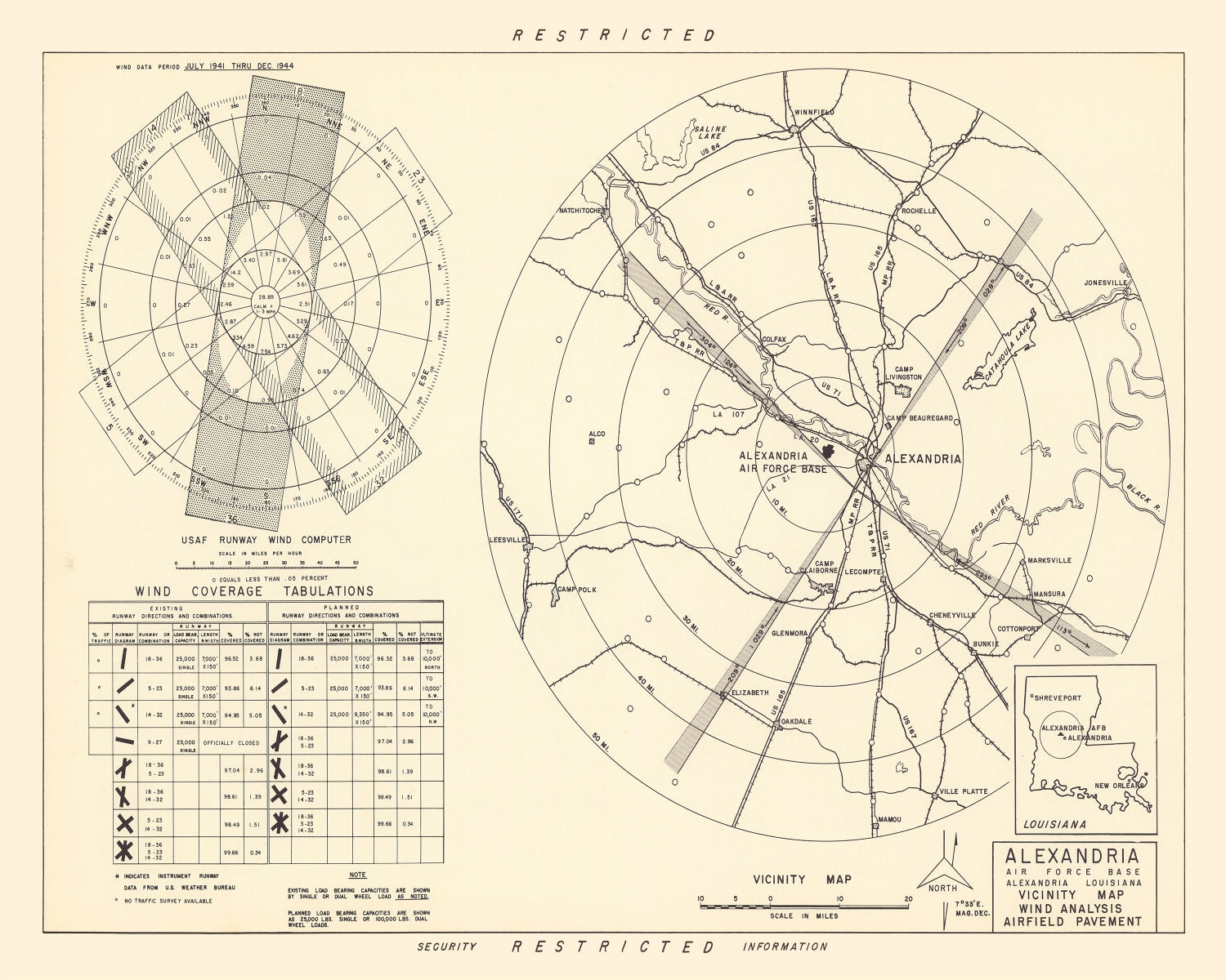 Vintage Map of the Alexandria Air Force Base Vicinity, 1952