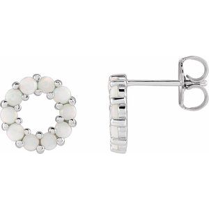 Platinum Natural White Opal Cabochon Earrings
