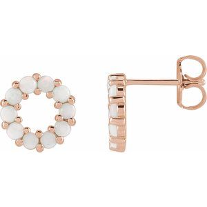 14K Rose Gold Natural White Opal Cabochon Earrings