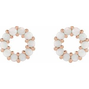 14K Rose Gold Natural White Opal Cabochon Earrings – image 2