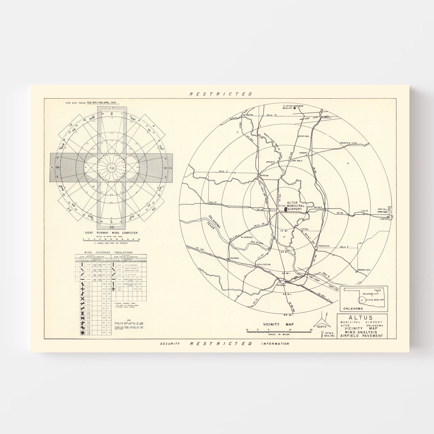 Vintage Map of the Altus Municipal Airport Vicinity, 1952