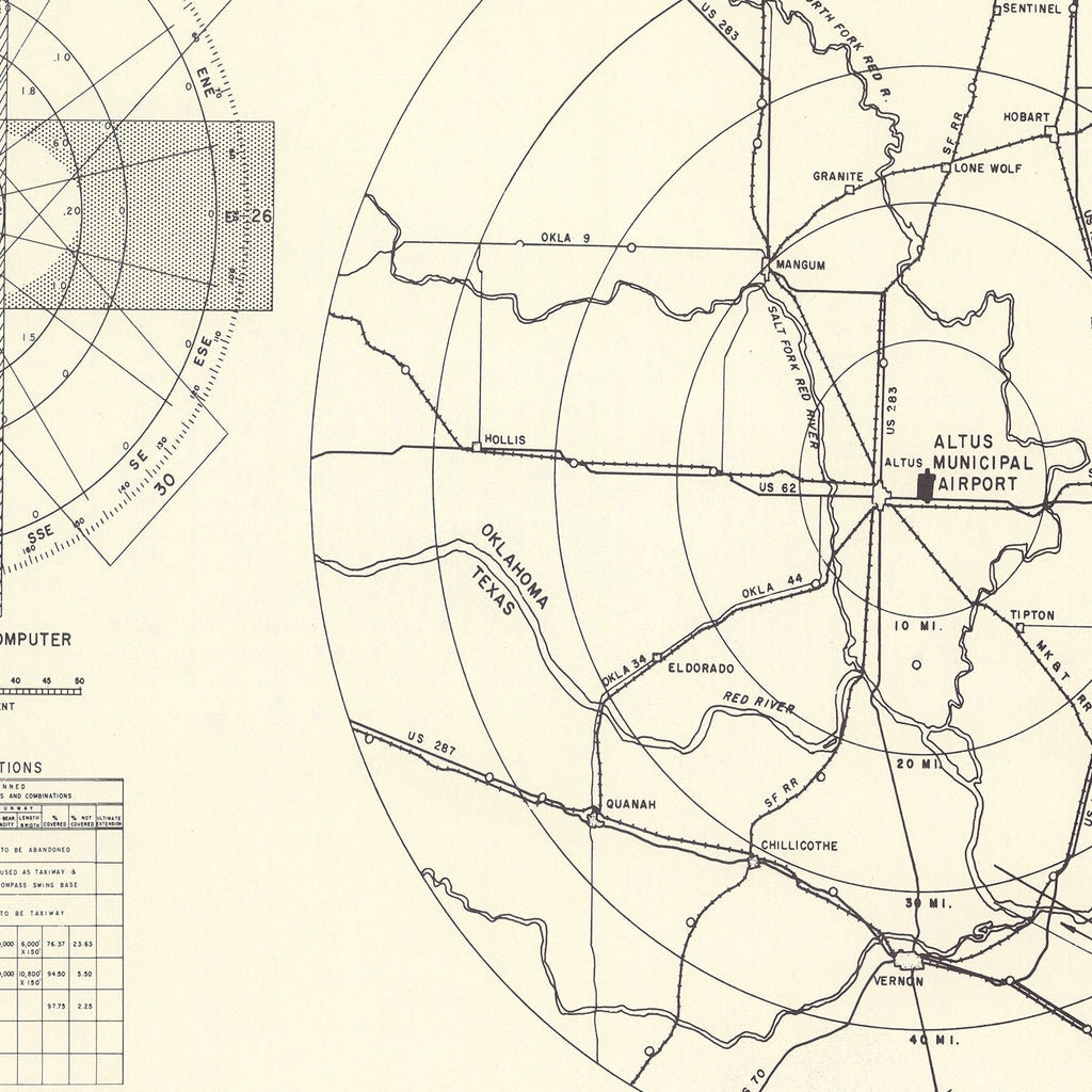 Vintage Map of the Altus Municipal Airport Vicinity, 1952