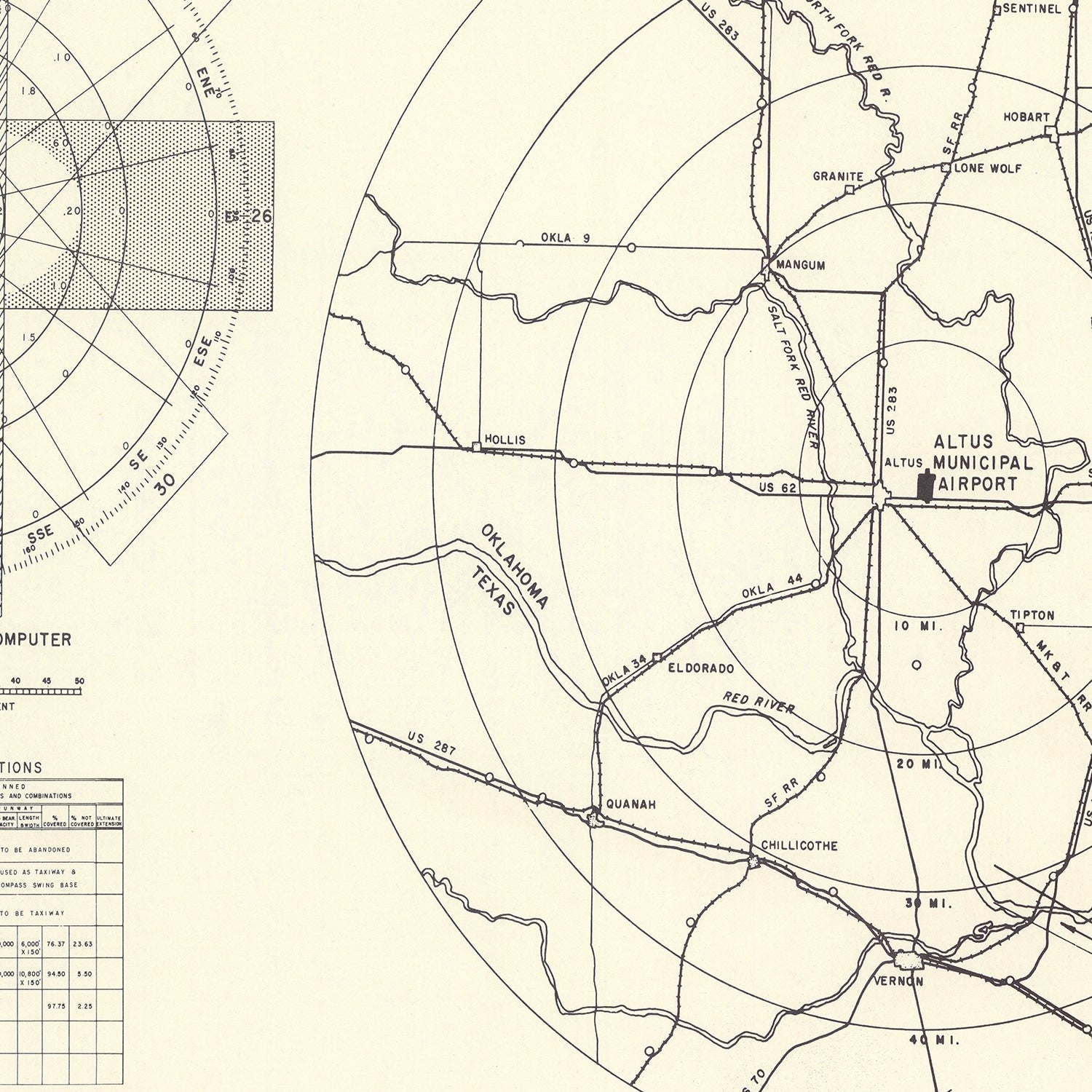 Vintage Map of the Altus Municipal Airport Vicinity, 1952