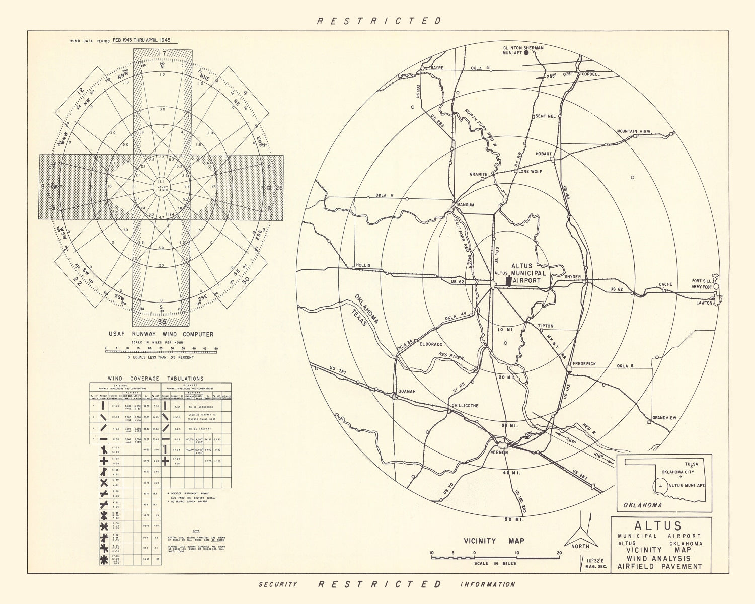 Vintage Map of the Altus Municipal Airport Vicinity, 1952